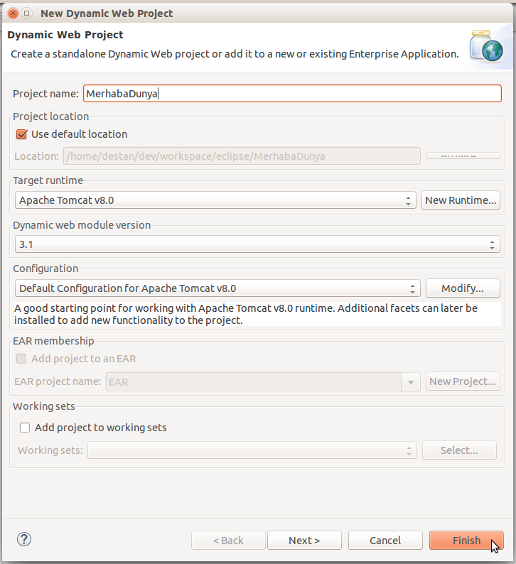 Eclipse'te yeni proje ekleme - Proje özelliklerini belirleme